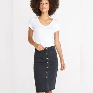 Marine Layer Blake denim button down midi skirt in faded black raw hem